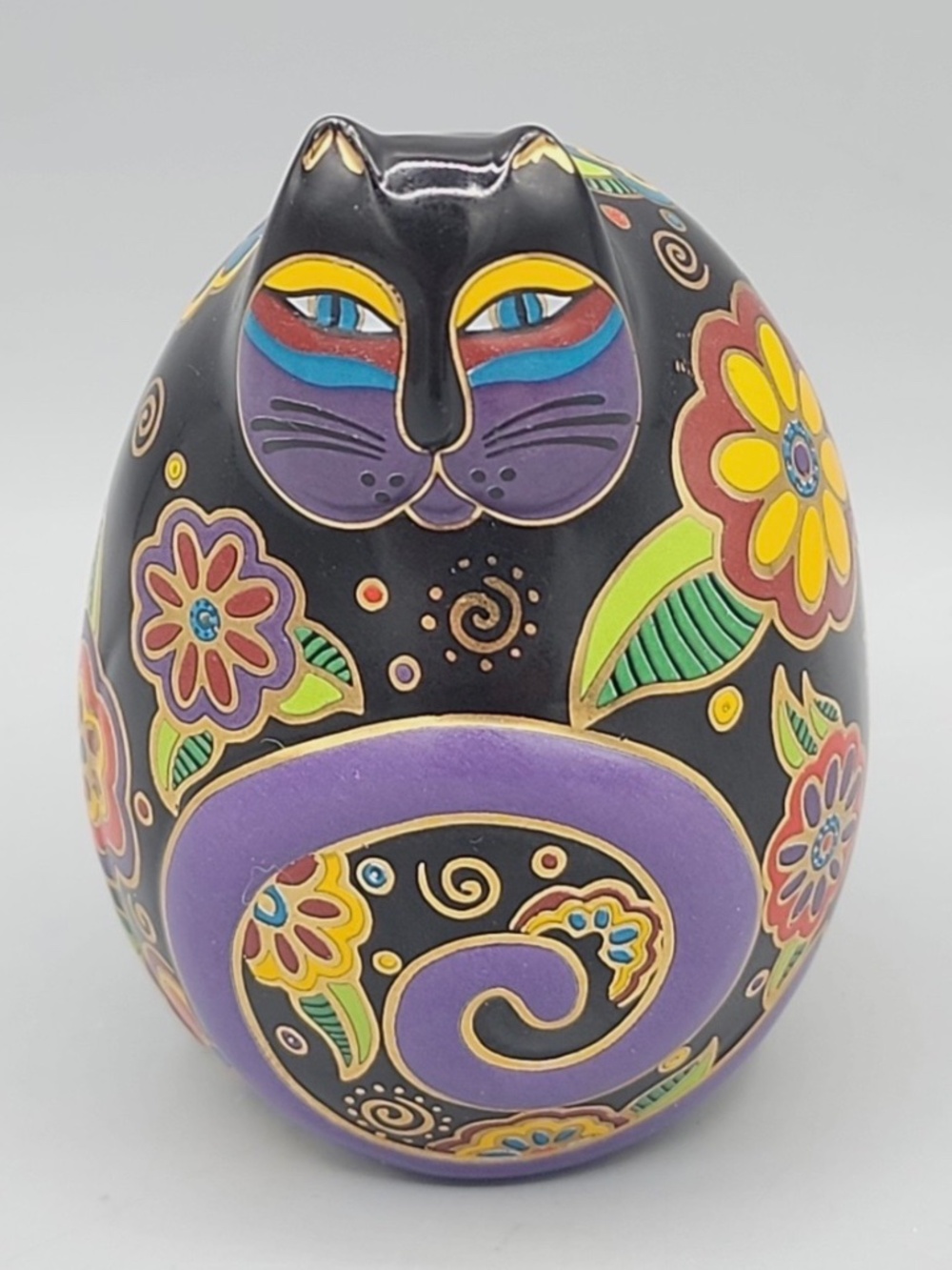 Laurel Burch Flowering Feline Cat Egg Handpainted Figurine 1996 Vintage #B5075